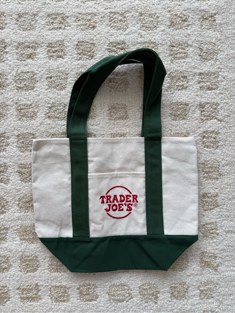 Trader Joe's Cream Canvas Tote with Dark Green Accents